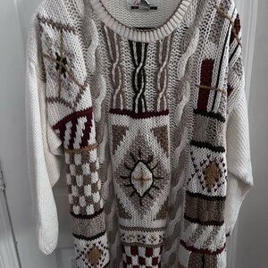 Diana Marco knit by hand sweater Cream tan Brown Patterned Sweater grandpacore